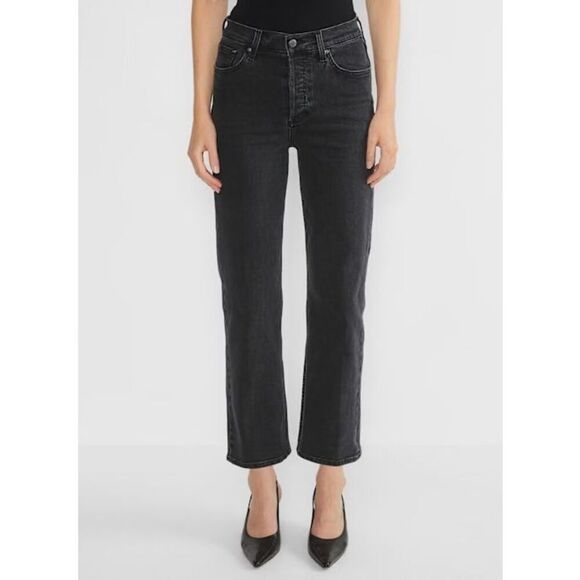 Denim Forum Womens Black Cotton Blend The Arlo Hi Rise Straight Jeans Size 25 - Picture 1 of 11